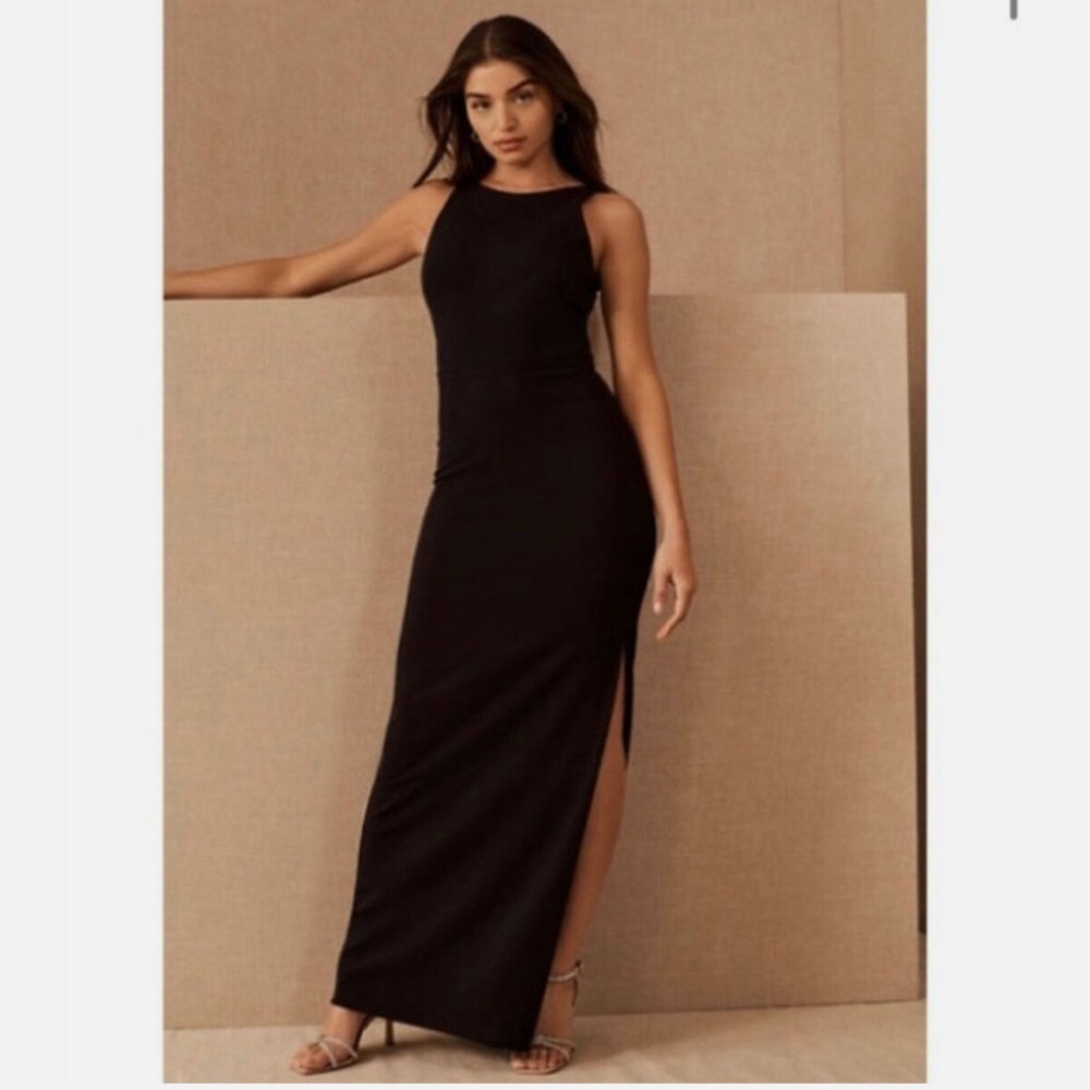 BHLDN London Crepe Tie Back Maxi Dress (8) in Black Bridesmaid Formal Wedding